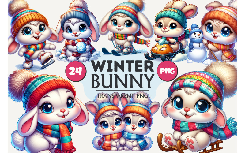 Cute Winter bunny. Clipart, PNG. Illustration