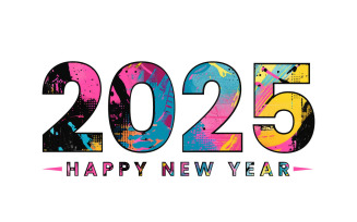 Happy New Year 2025, colorful splash vector illustration