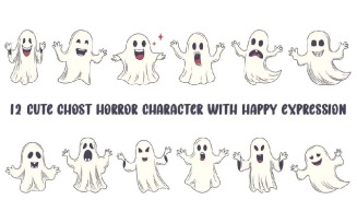 12 Cute Ghost Horror Character with Happy Expression