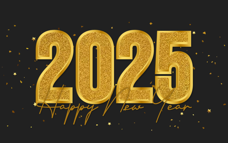 2025 New Year, Golden glitter typography text effect design Illustration