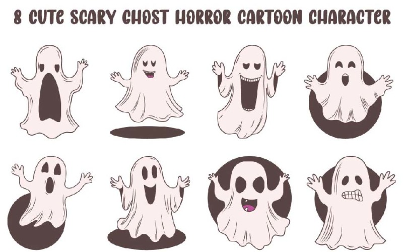 8 Cute Scary Ghost Horror Cartoon Character Illustration