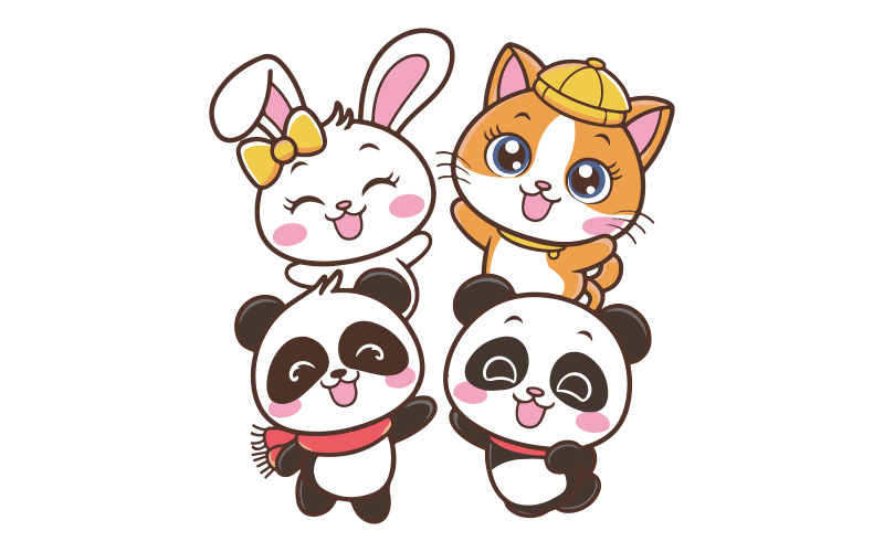 illustration featuring three adorable animal friends Illustration