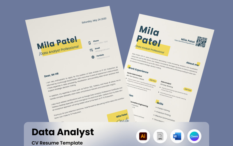 Modern CV Resume for Data Analysts Resume Template