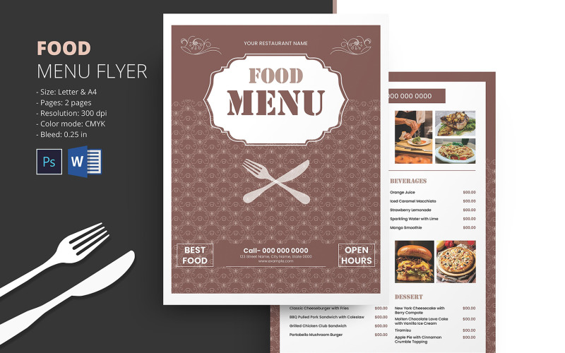 Restaurant Flyer / Food Menu Flyer. Word & Psd Corporate Identity