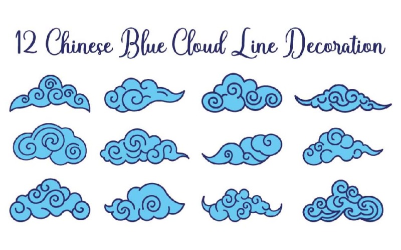 12 Chinese Blue Cloud Line Decoration Illustration
