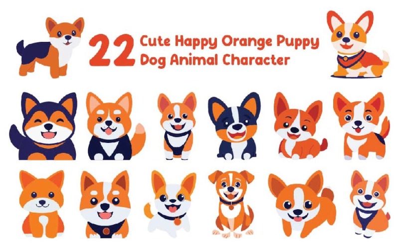 22 Cute Happy Orange Puppy Dog Animal Character Illustration