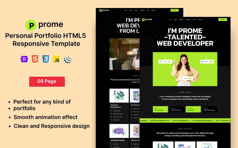 Prome - Personal Portfolio HTML5 Responsive Template Website Template