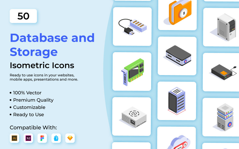 Database and Storage isometric icon Icon Set