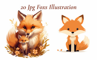 Illustration of a fox and a cute fox cub