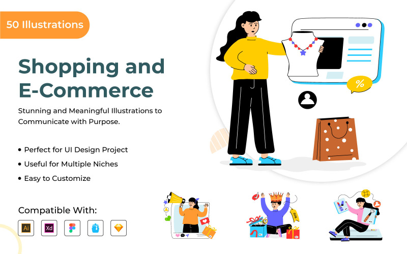 Shopping and E-commerce illustration Illustration