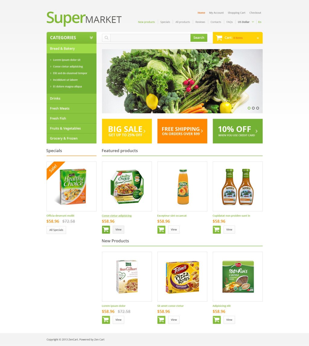 Grocery Store ZenCart Template #47069