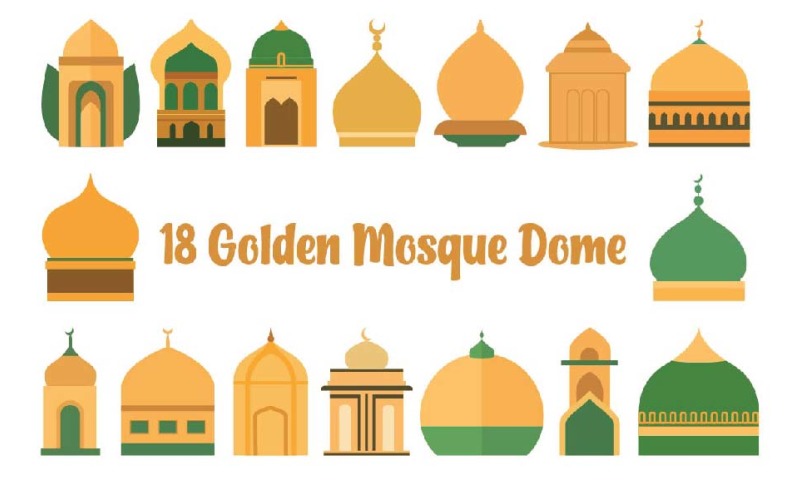 18 Golden Mosque Dome Islamic Illustration