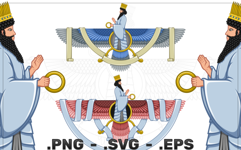 Zoroastrian winged sun disk surrounded with ribbon Vector Graphic