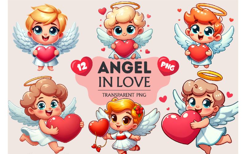 Cartoon Angel in love. Clipart, PNG. Illustration