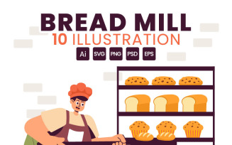 10 Traditional Bread Mill Illustration