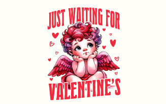 Just Waiting For Valentine's Png, Retro Valentine Png, Baby Cupid Png, Valentine Day Png, Love Png,
