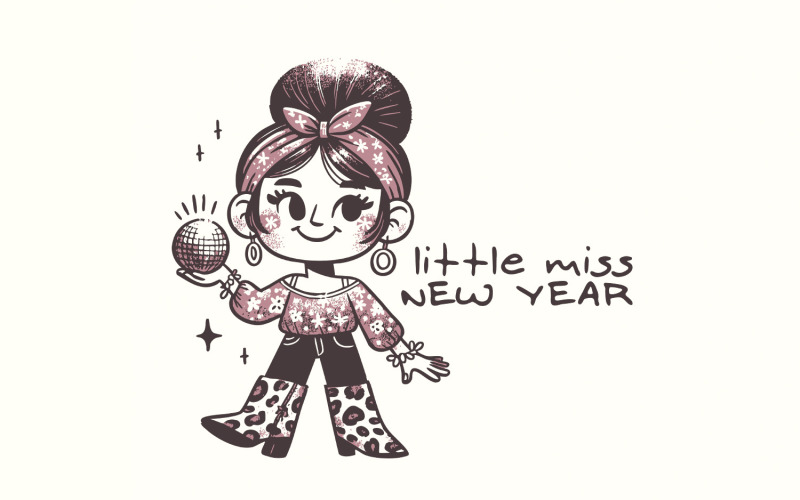 Little Miss New Year PNG, Sublimation Design, New Year Outfit Girl, New Year PNG, Cute New Year Illustration
