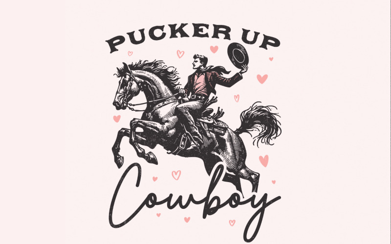 Pucker Up Cowboy PNG, Western Valentines Png, Retro Valentine Png, Valentines Cowboy, Vintage Illustration