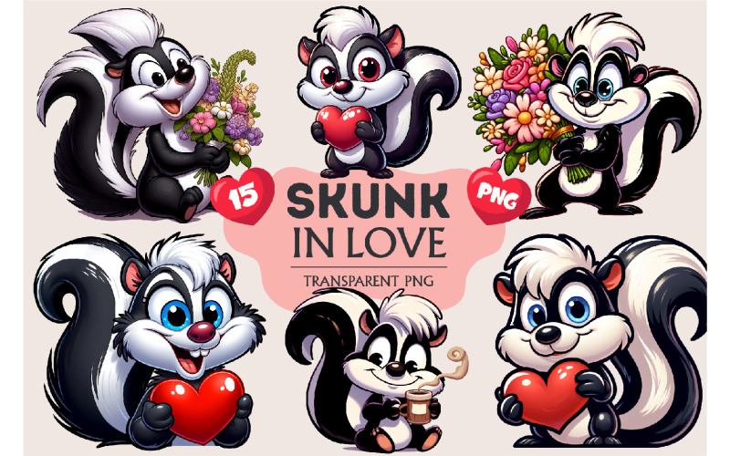 Skunk in love. Valentine's Day, PNG. Illustration