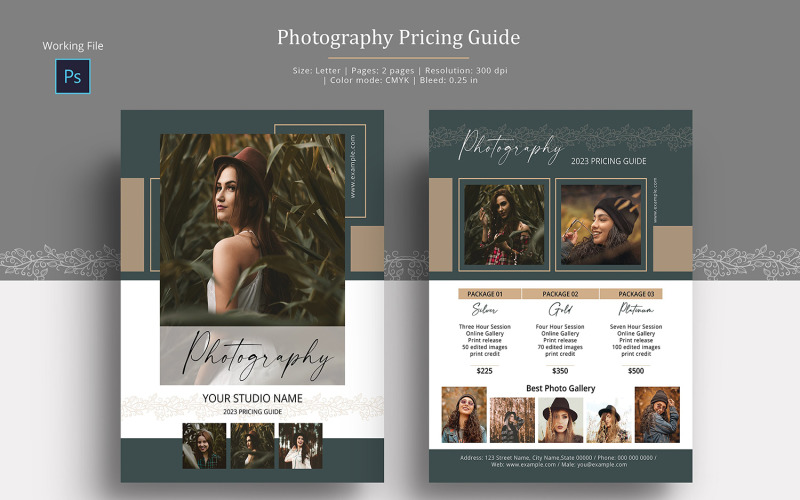 Wedding Photography Price List Template. Psd Corporate Identity