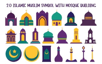 20 Islamic Muslim Symbol with Mosque Building