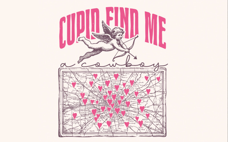 Cupid Find Me a Cowboy PNG, Western Valentine Sublimation, Valentines Day PNG, Cowboy Hat PNG, Illustration