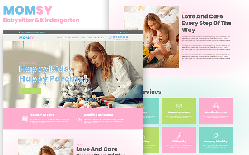 Momsy - Babysitter & Kindergarten HTML5 Landing Page Landing Page Template