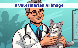 Veterinary doctor and cat illustration
