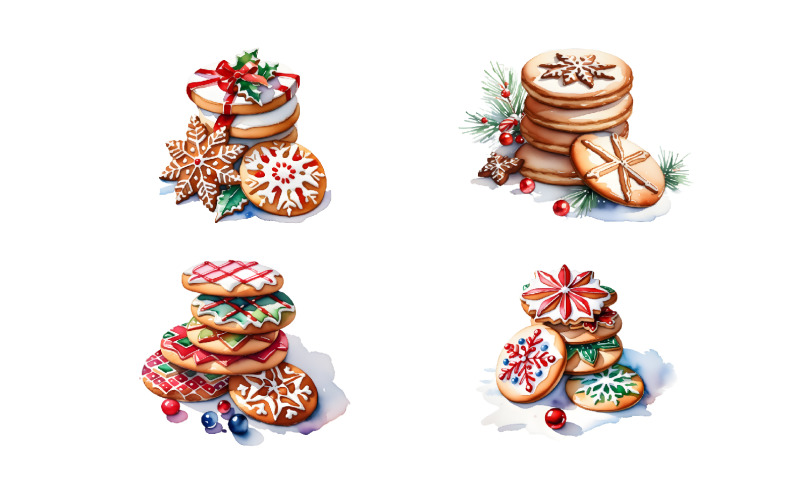 Watercolor Christmas Cookies Clipart, Christmas Clipart, Xmas PNG, Watercolor Clipart Illustration