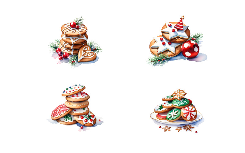 Watercolor Christmas Cookies Clipart, Christmas Clipart, Xmas PNG Illustration
