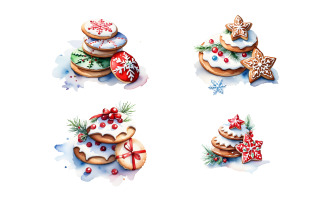Watercolor Christmas Cookies Clipart, Xmas PNG