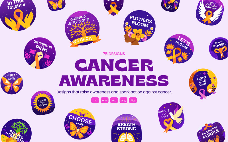 Cancer Awareness Stickers Icon Set