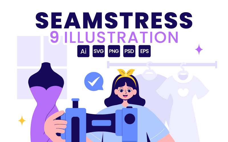9 Seamstress at Work Illustration