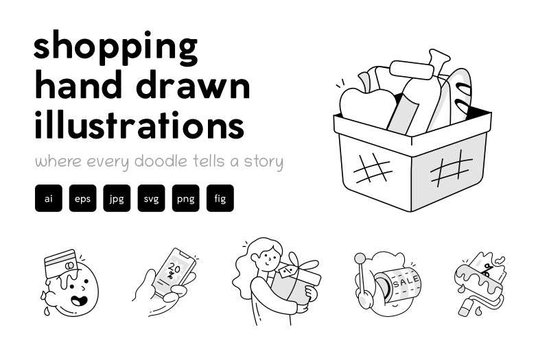 Modern Shopping Doodle Icons Icon Set