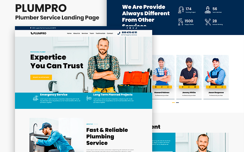 Plumpro - Plumber Service Landing Page Theme WordPress WordPress Theme