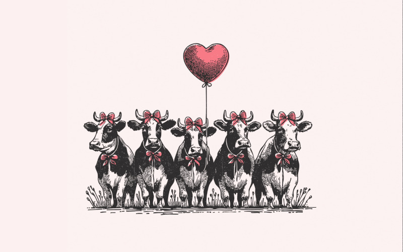 Valentine Cows PNG, Valentine's Day png, Retro Valentine PNG, Love png, Trending PNG, Valentine Illustration