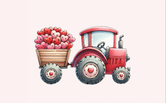 Valentines Day Tractor PNG, Kids Valentine Download, Boys Valentine Tractor Design, Heart PNG,
