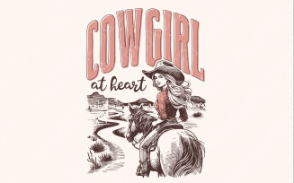 Cowgirl at Heart PNG, Western Valentines Png, Cowgirl T-Shirt Png, Retro Western Design, Bronc
