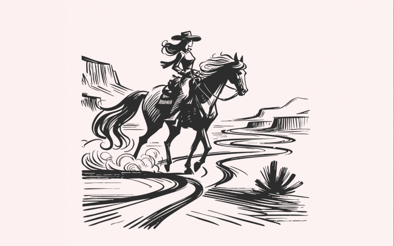 Cowgirl Country Western png, Vintage Illustration PNG, Retro Cowgirl Boho, Wrangler, Hand Drawn