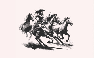 Cowgirl Horse Western PNG, Retro Wild Horses Sublimation, Instant Download, Country Music Design,