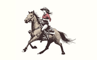 Cowgirl Western PNG, Vintage Illustration PNG, Retro Cowgirl Boho, Wrangler, Hand Drawn Western