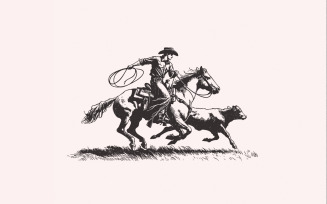 Retro Cowboy Lasso PNG, Western Rodeo png, Vintage Cowboy png, Wild West Scene, Retro Illustration,