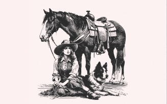 Retro Cowgirl Dog PNG, Western Wild West Digital Download, Cowboy Dog Vintage Farmhouse Design,