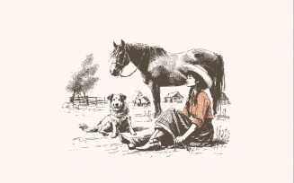 Retro Cowgirl PNG, Western Wild West Digital Download, Cowboy Dog Vintage Farmhouse Design, Country