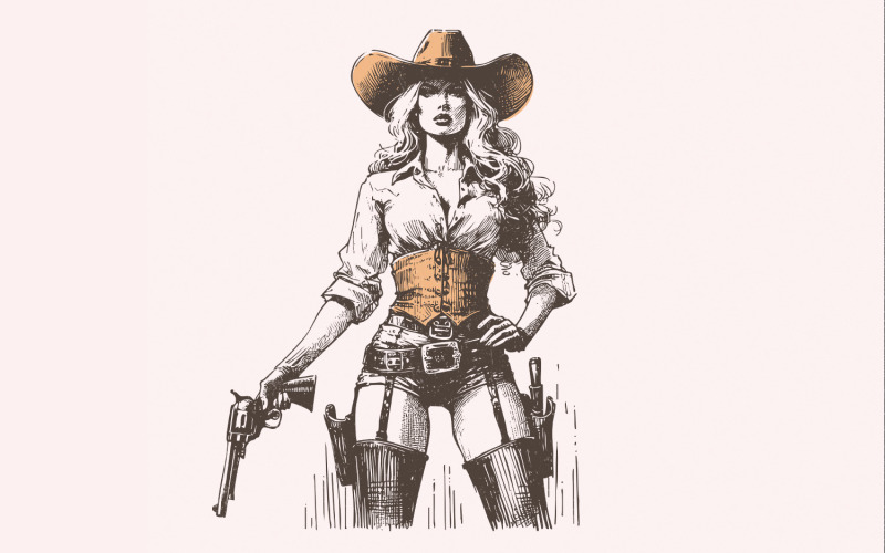 Retro Hot Cowgirl PNG, Western Wild West Digital Download, Sexy Cowgirl Vintage Design, Country Illustration