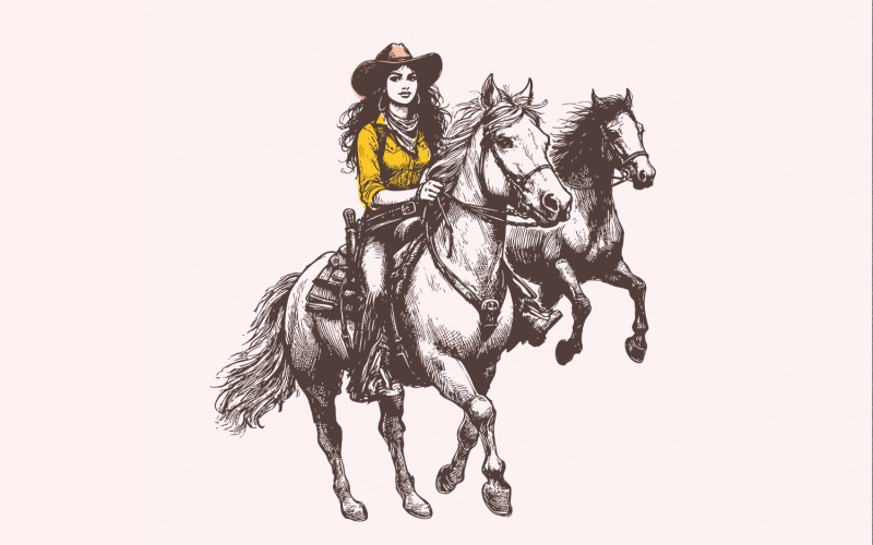 Vintage Cowgirl Horse Western PNG, Retro Wild Horses Sublimation, Instant Download, Country Music Illustration