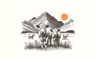 Western Cattle PNG, Retro Cowgirl Design, Bohemian Western Art, Cow Wrangling Illustration, Vintage
