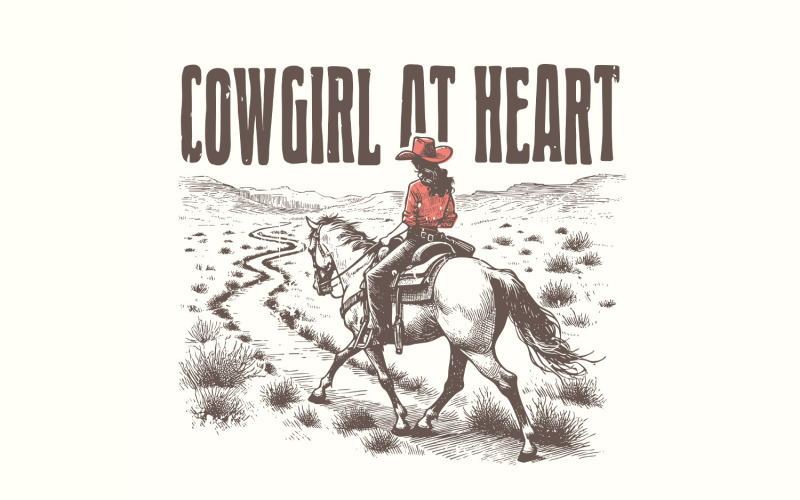 Western Cowgirl Png, Western Valentines Png, Cowgirl T-Shirt Png, Retro Western Design, Bronc Horse Illustration