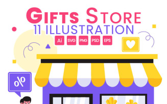 11 Gifts Store Vector Illustration