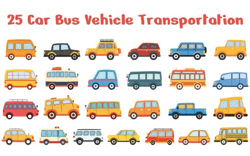 25 Car Bus Vehicle Transportation Illustration